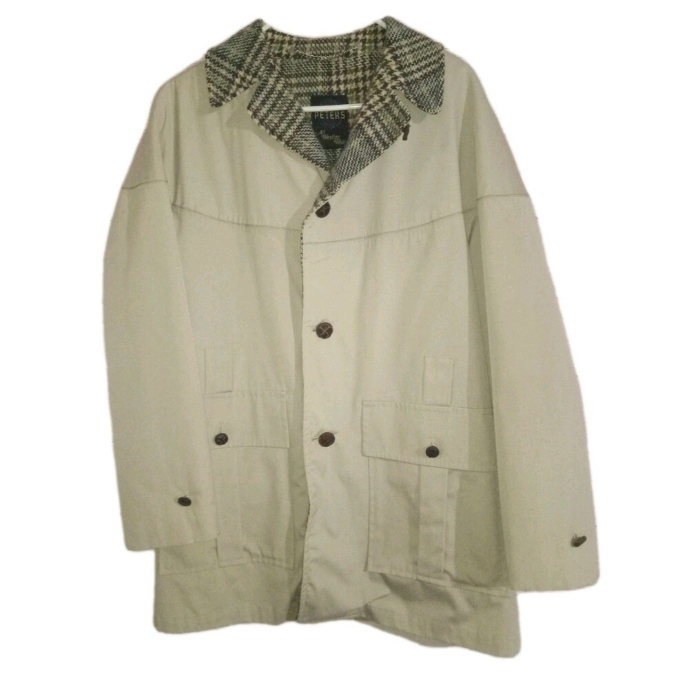 Peters All Weather Sportswear Coat Trench Mens 38 Small/Medium Lined Tan Solid